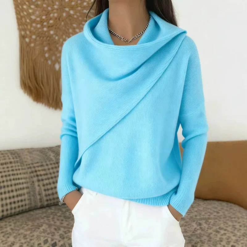 Damen Asymmetrischer Grobstrick-Pullover mit Schalkragen Nord Taschen