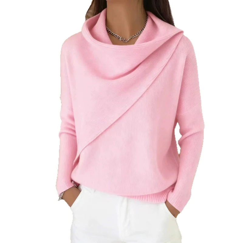 Damen Asymmetrischer Grobstrick-Pullover mit Schalkragen Nord Taschen