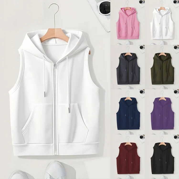 Damen Ärmellose Zip‑Hoodie‑Weste aus weichem Sweat mit Kängurutaschen Nord Taschen