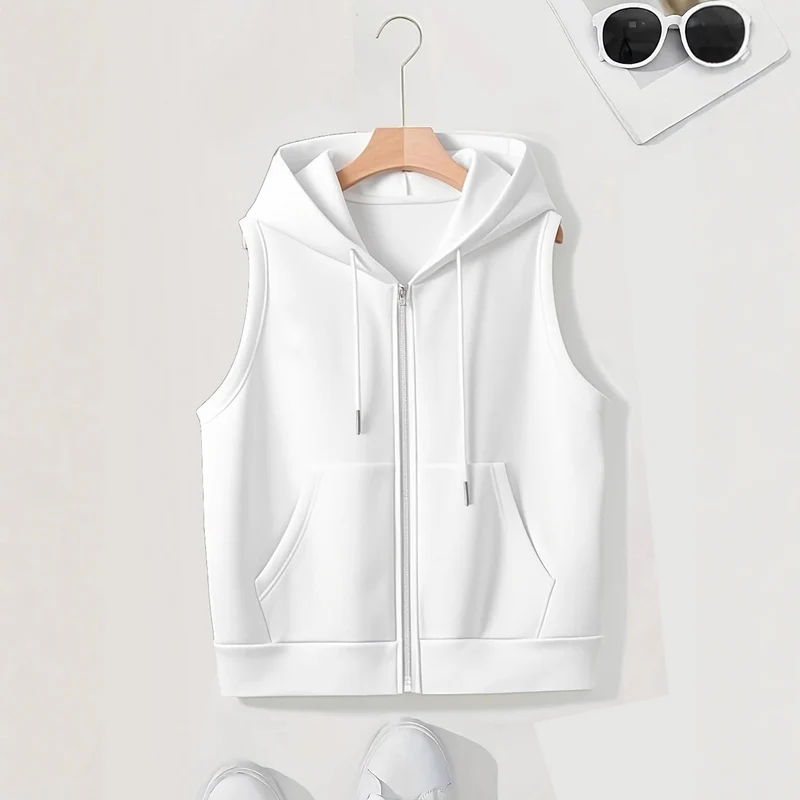 Damen Ärmellose Zip‑Hoodie‑Weste aus weichem Sweat mit Kängurutaschen Nord Taschen