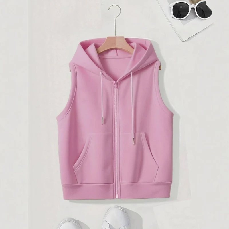 Damen Ärmellose Zip‑Hoodie‑Weste aus weichem Sweat mit Kängurutaschen Nord Taschen