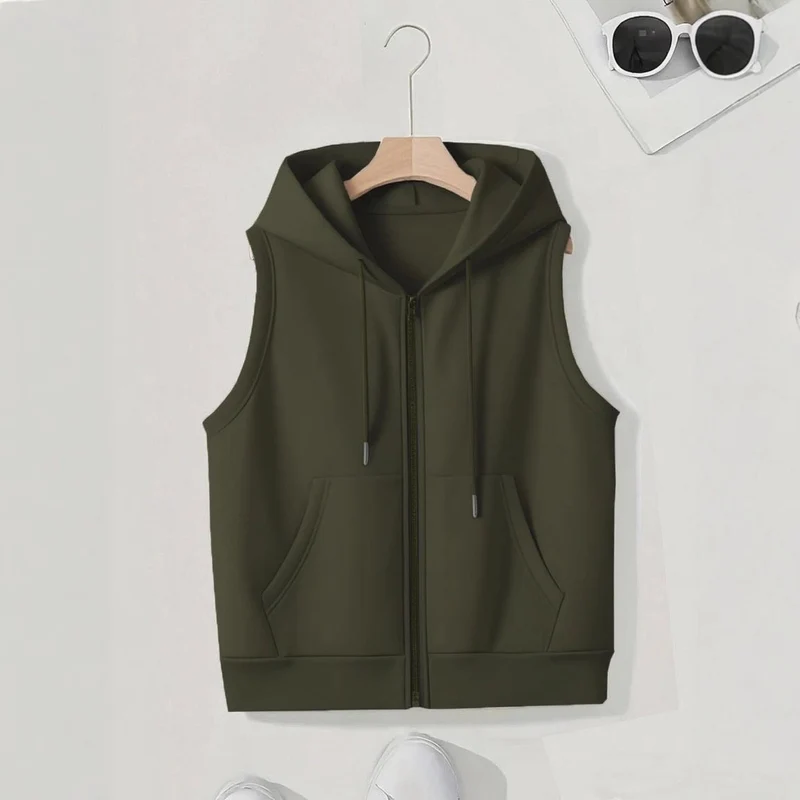 Damen Ärmellose Zip‑Hoodie‑Weste aus weichem Sweat mit Kängurutaschen Nord Taschen