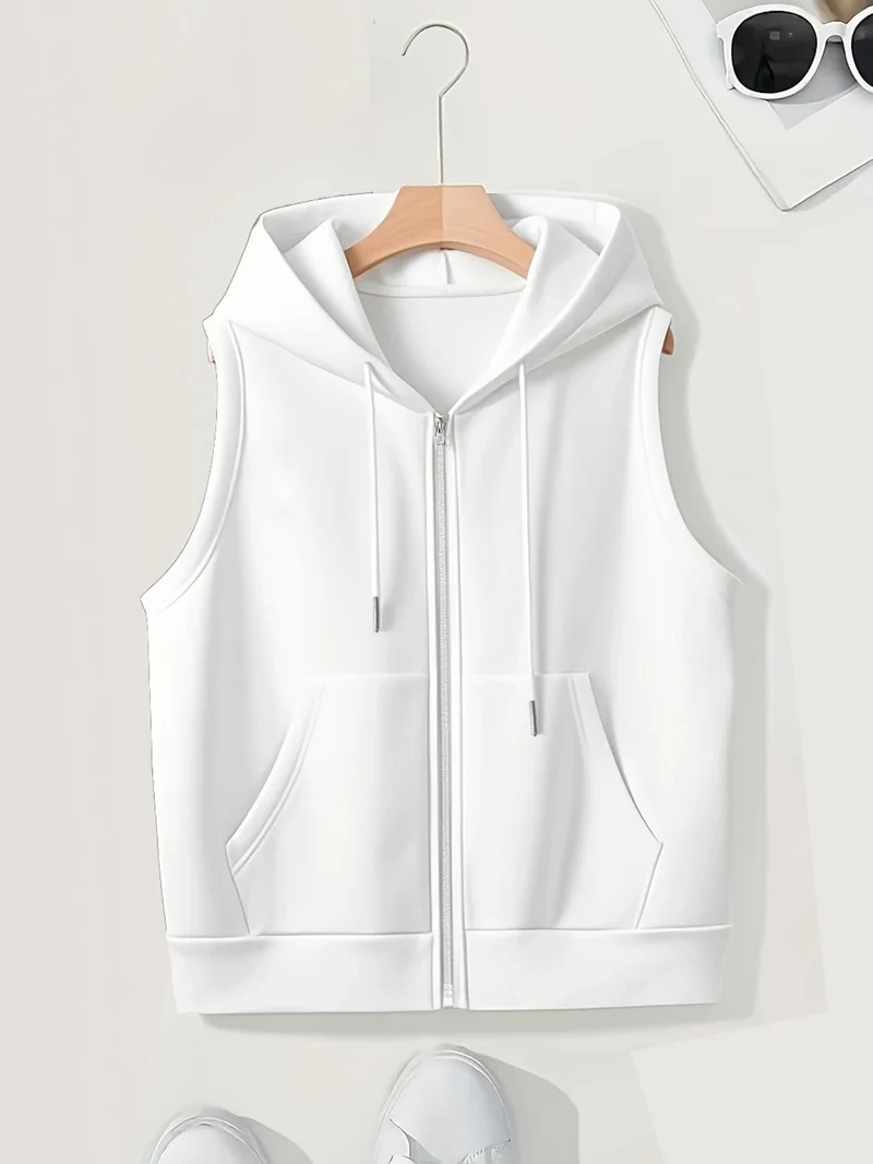 Damen Ärmellose Zip‑Hoodie‑Weste aus weichem Sweat mit Kängurutaschen Nord Taschen