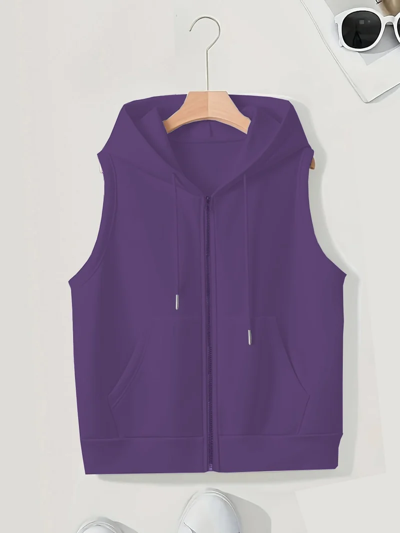 Damen Ärmellose Zip‑Hoodie‑Weste aus weichem Sweat mit Kängurutaschen Nord Taschen