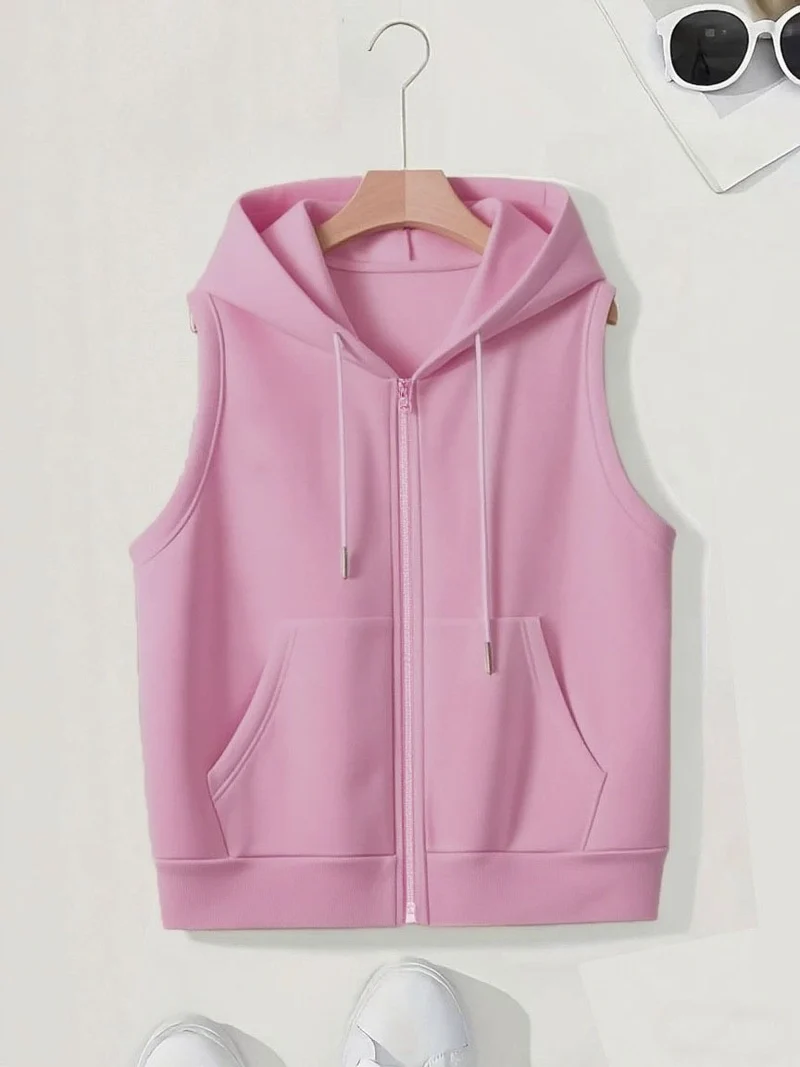 Damen Ärmellose Zip‑Hoodie‑Weste aus weichem Sweat mit Kängurutaschen Nord Taschen