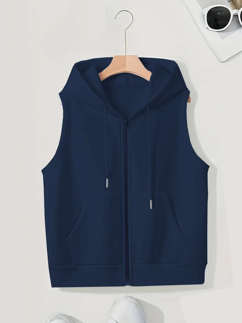 Damen Ärmellose Zip‑Hoodie‑Weste aus weichem Sweat mit Kängurutaschen Nord Taschen
