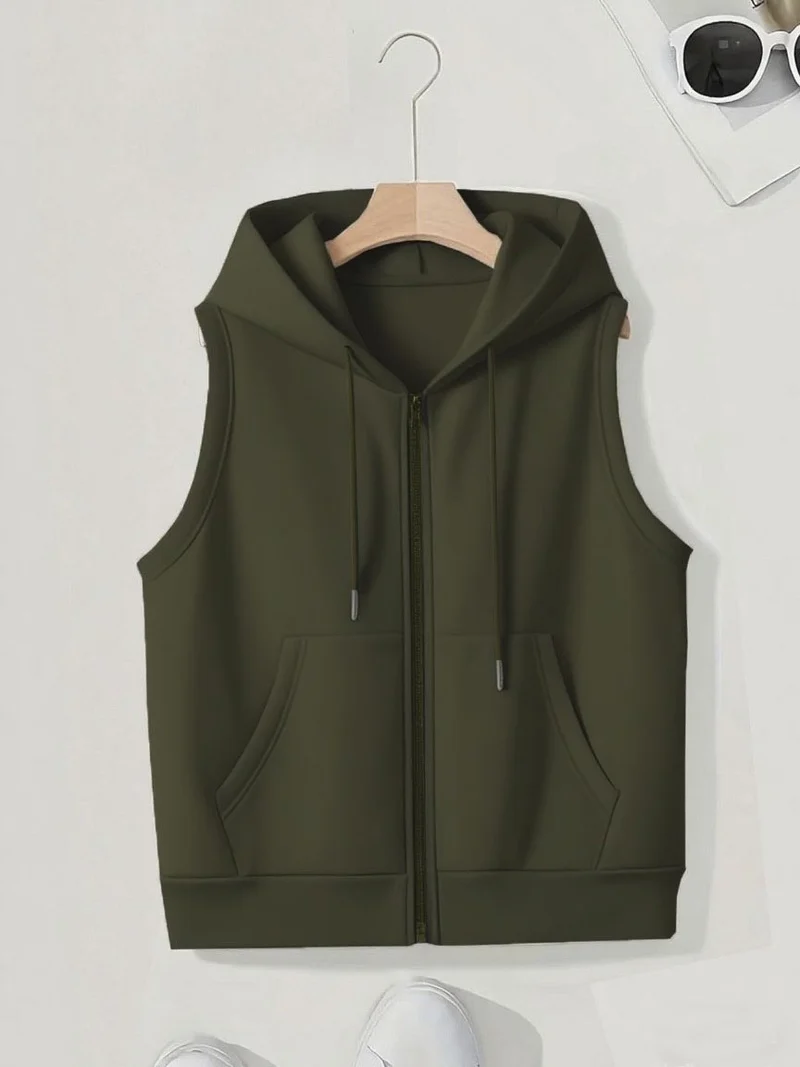 Damen Ärmellose Zip‑Hoodie‑Weste aus weichem Sweat mit Kängurutaschen Nord Taschen
