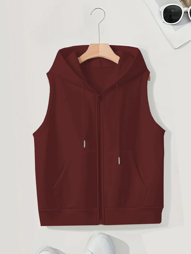 Damen Ärmellose Zip‑Hoodie‑Weste aus weichem Sweat mit Kängurutaschen Nord Taschen