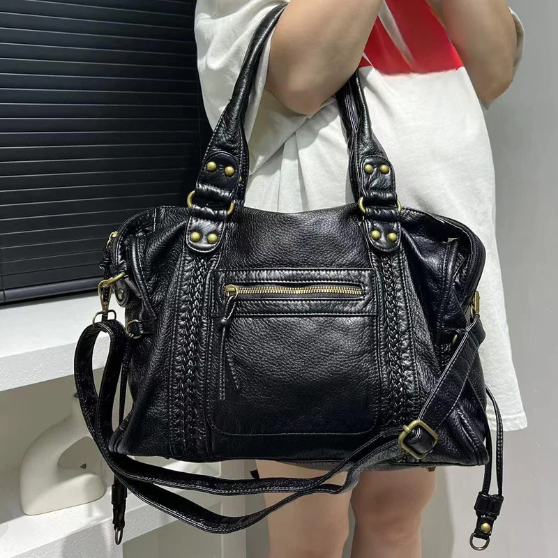 Damen Handtasche mit strukturiertem Kunstleder und abnehmbaren Schulterriemen Nord Taschen
