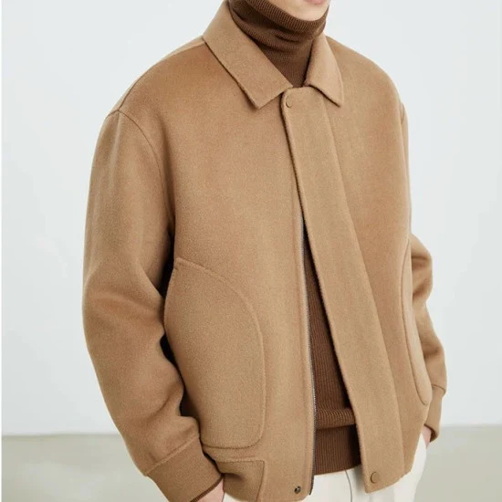 Herren Boxy Wollmix-Zipjacke mit verdeckter Knopfleiste und runden aufgesetzten Taschen Nord Taschen