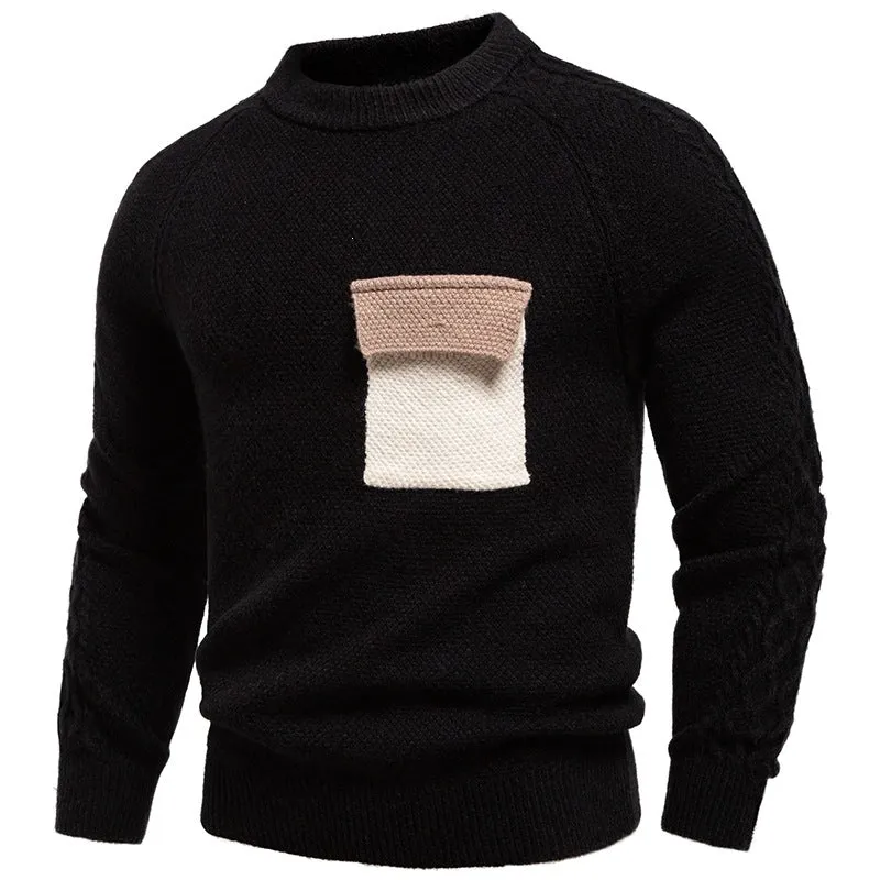 Herren Pullover aus Strukturstrick mit Rundhals, aufgesetzter Brusttasche und Zopfmuster-Ärmeln Nord Taschen