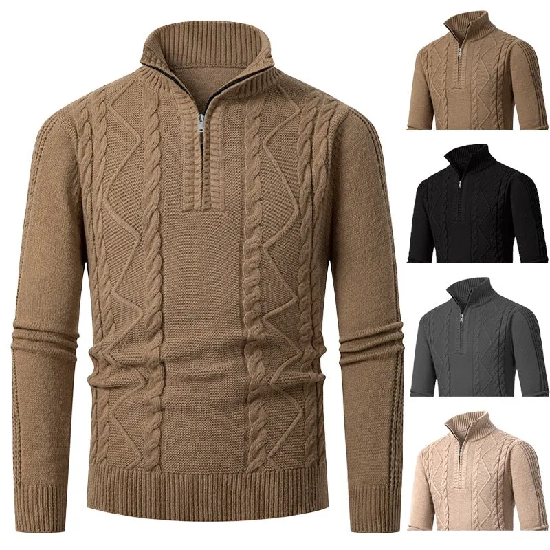 Herren Premium-Kabelstrick-Halbzippullover mit hohem Stehkragen und Strukturmix Nord Taschen