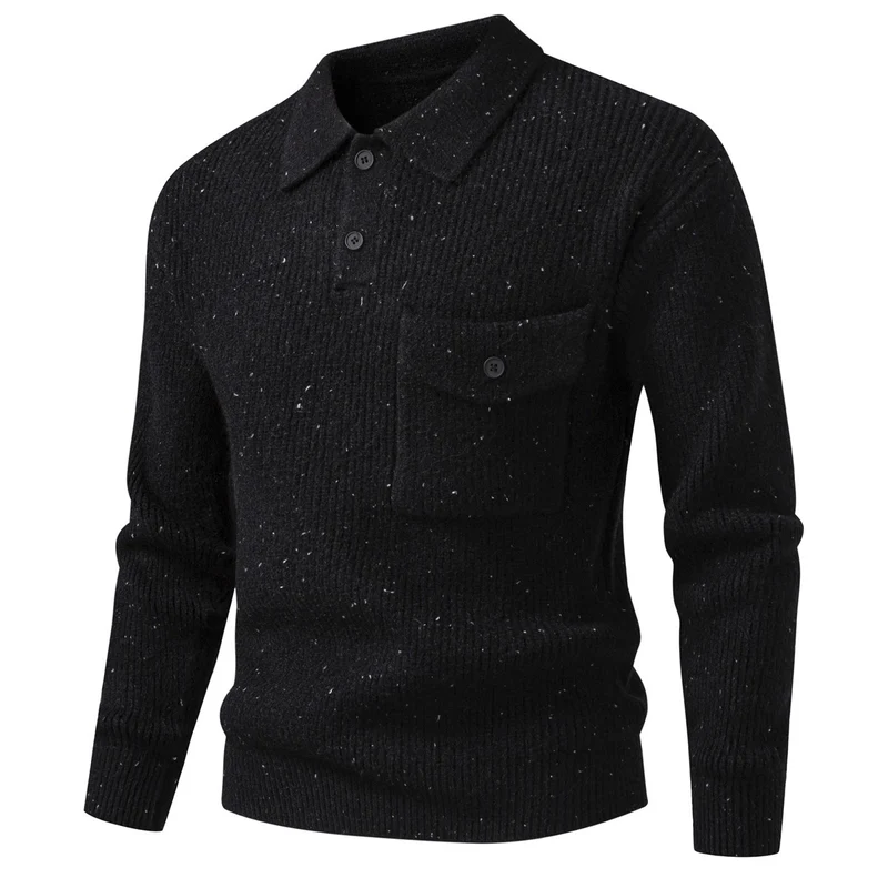 Herren Polokragen-Pullover aus Rippenstrick mit aufgesetzter Brusttasche Nord Taschen