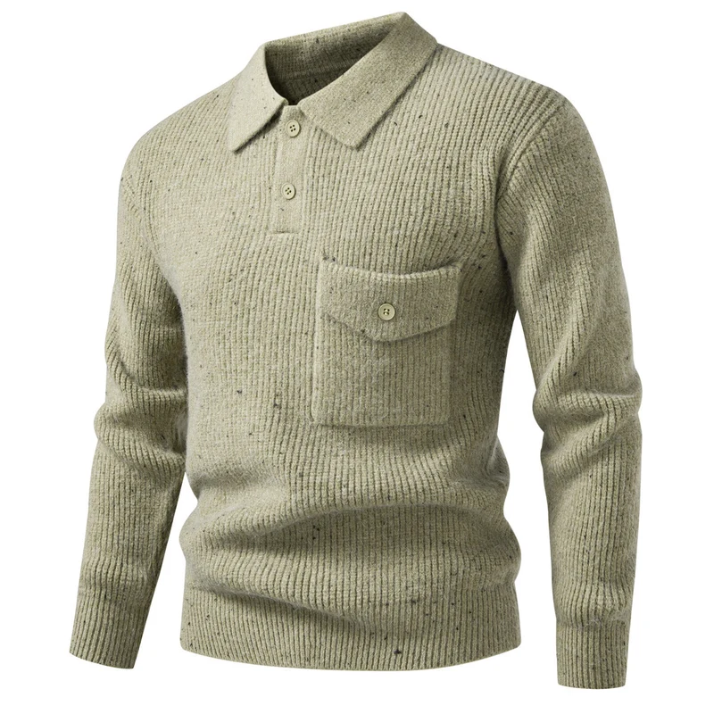 Herren Polokragen-Pullover aus Rippenstrick mit aufgesetzter Brusttasche Nord Taschen