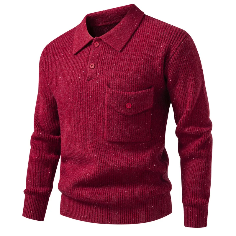 Herren Polokragen-Pullover aus Rippenstrick mit aufgesetzter Brusttasche Nord Taschen