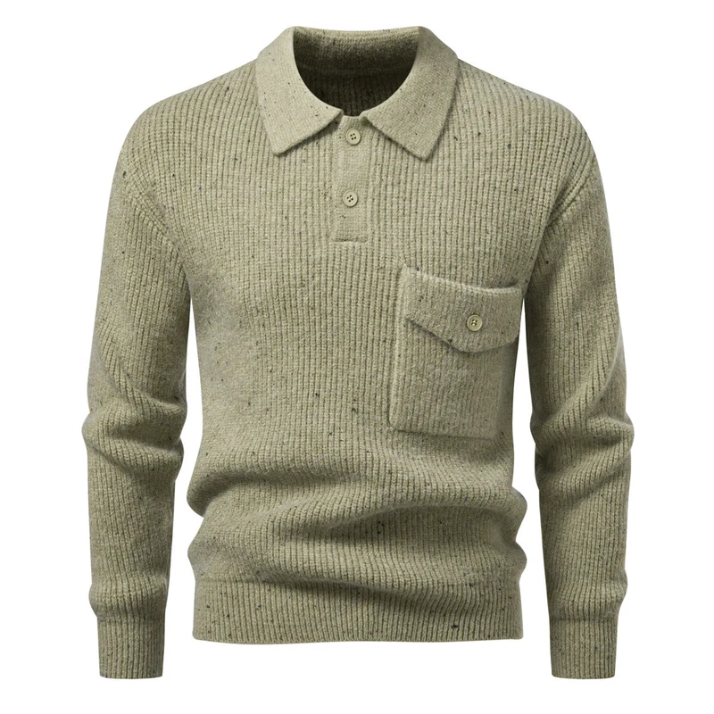 Herren Polokragen-Pullover aus Rippenstrick mit aufgesetzter Brusttasche Nord Taschen