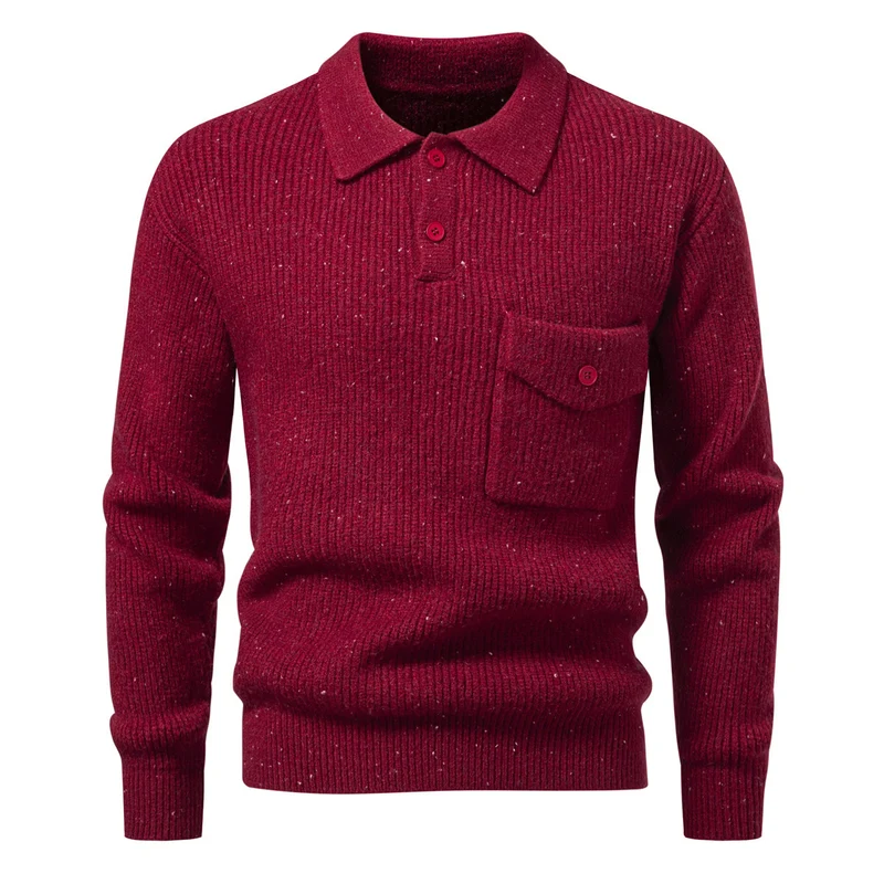 Herren Polokragen-Pullover aus Rippenstrick mit aufgesetzter Brusttasche Nord Taschen
