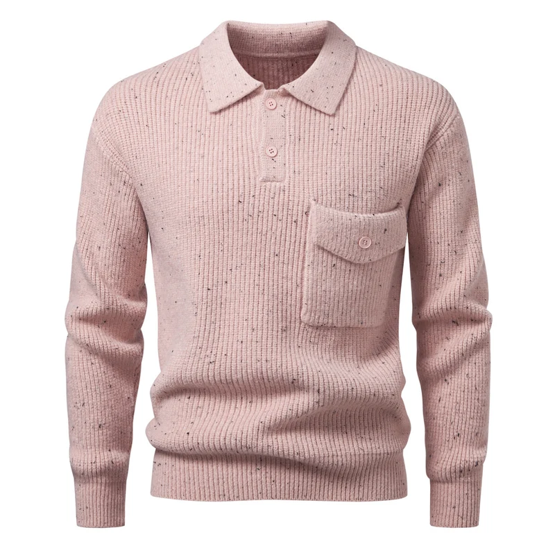 Herren Polokragen-Pullover aus Rippenstrick mit aufgesetzter Brusttasche Nord Taschen