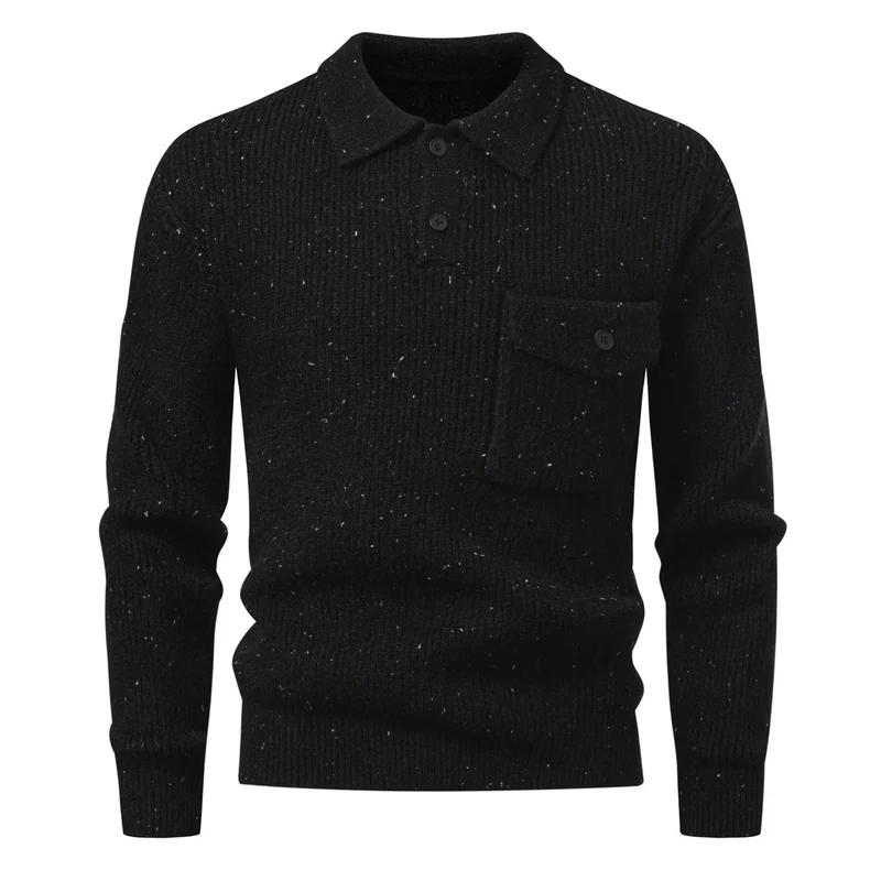 Herren Polokragen-Pullover aus Rippenstrick mit aufgesetzter Brusttasche Nord Taschen