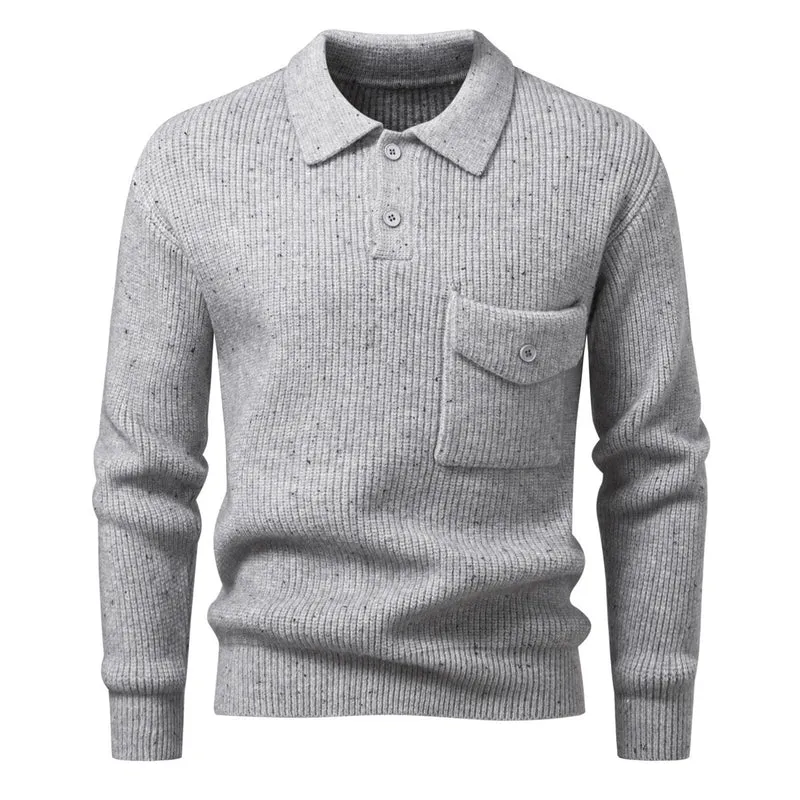 Herren Polokragen-Pullover aus Rippenstrick mit aufgesetzter Brusttasche Nord Taschen