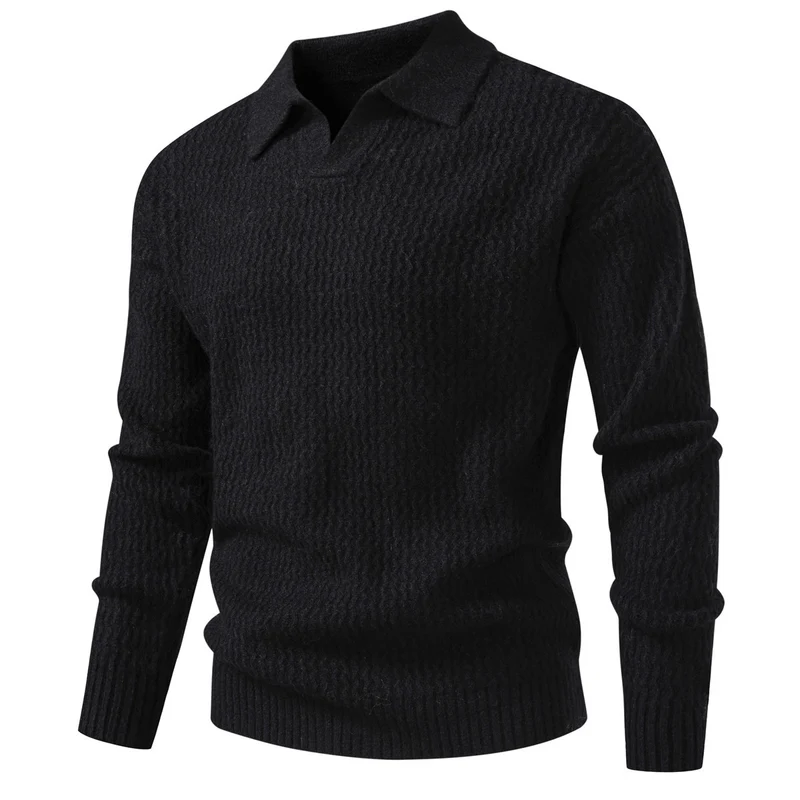 Herren Polokragen-Feinstrickpullover mit strukturierter Wellenoptik und geripptem Saum Nord Taschen