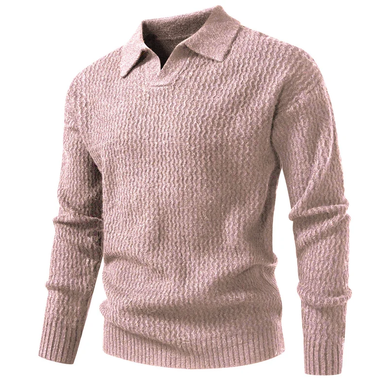 Herren Polokragen-Feinstrickpullover mit strukturierter Wellenoptik und geripptem Saum Nord Taschen