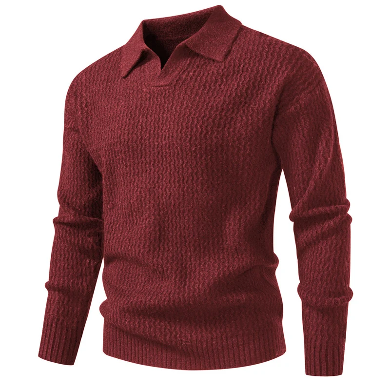 Herren Polokragen-Feinstrickpullover mit strukturierter Wellenoptik und geripptem Saum Nord Taschen