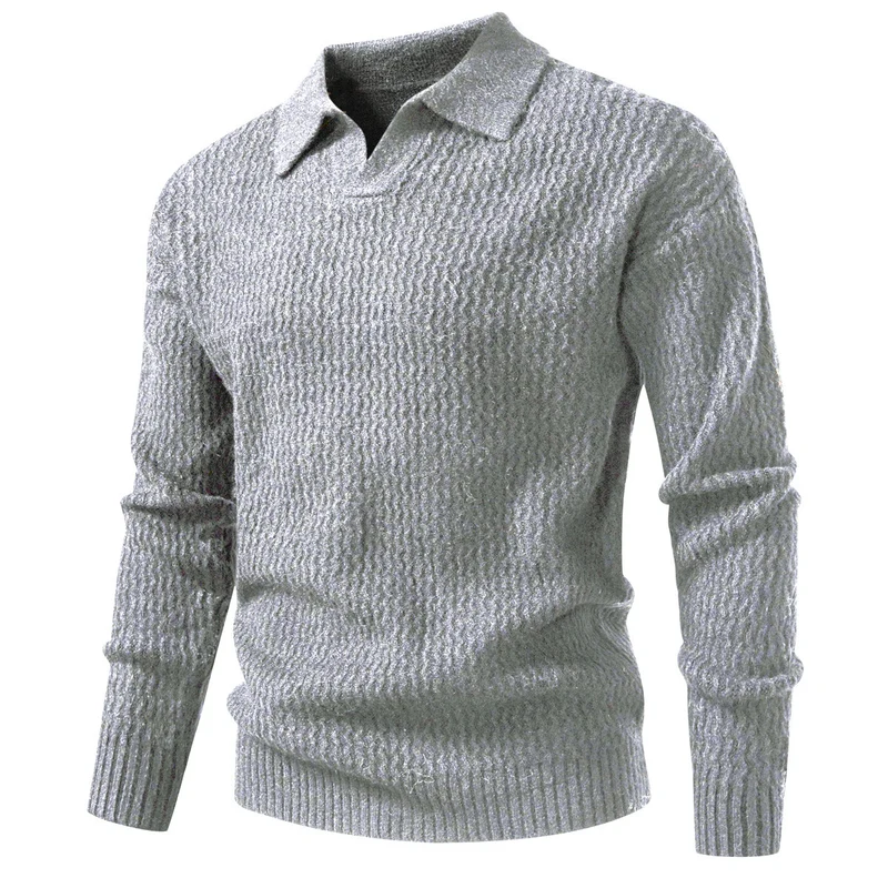 Herren Polokragen-Feinstrickpullover mit strukturierter Wellenoptik und geripptem Saum Nord Taschen