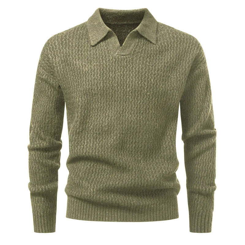 Herren Polokragen-Feinstrickpullover mit strukturierter Wellenoptik und geripptem Saum Nord Taschen
