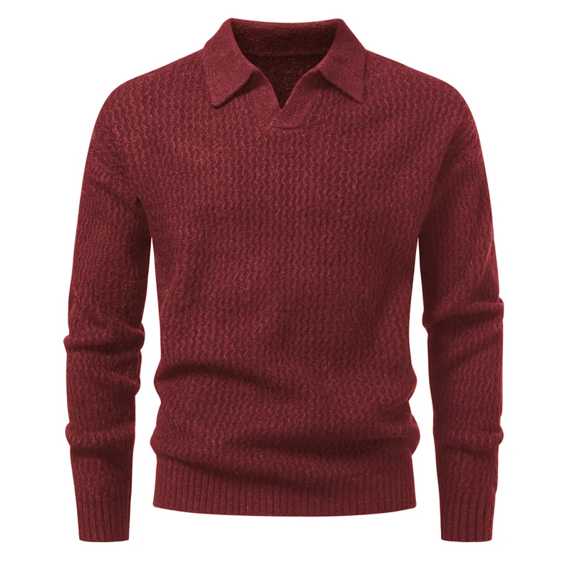 Herren Polokragen-Feinstrickpullover mit strukturierter Wellenoptik und geripptem Saum Nord Taschen