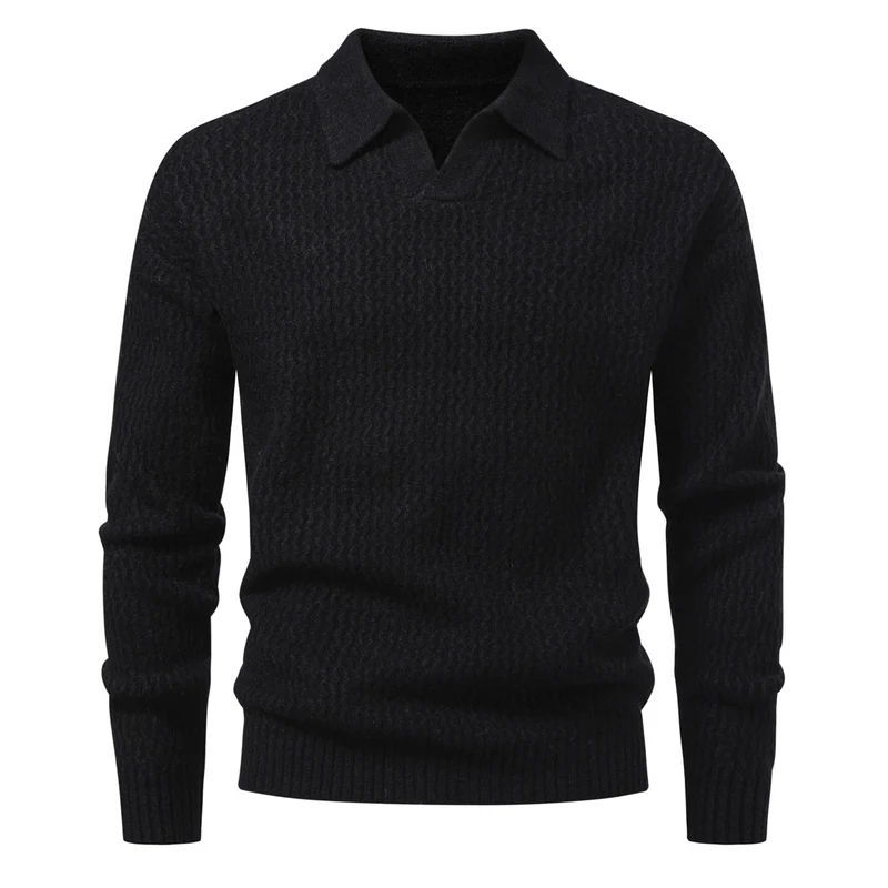 Herren Polokragen-Feinstrickpullover mit strukturierter Wellenoptik und geripptem Saum Nord Taschen