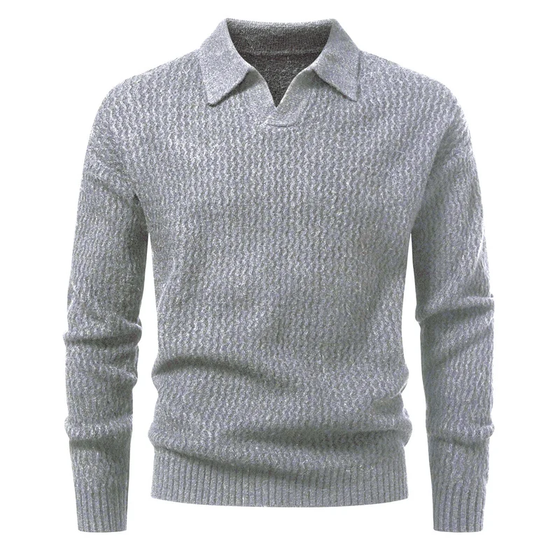 Herren Polokragen-Feinstrickpullover mit strukturierter Wellenoptik und geripptem Saum Nord Taschen