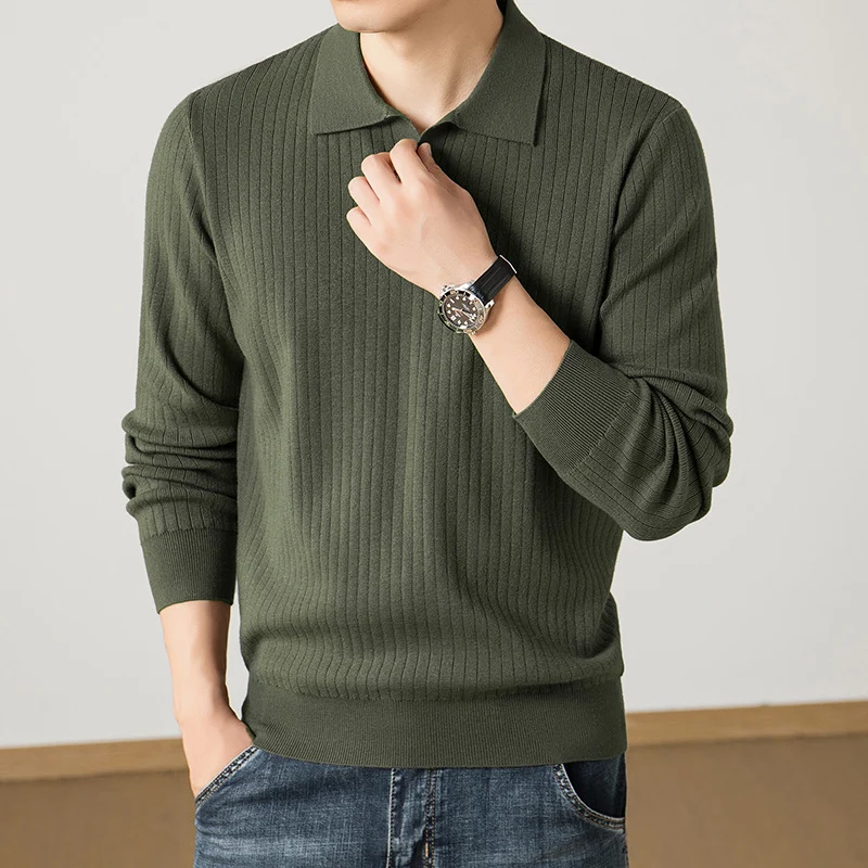 Herren Polokragen-Feinstrickpullover mit Rippstruktur und schmaler Silhouette Nord Taschen