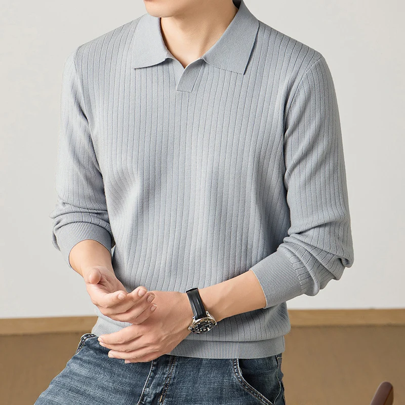 Herren Polokragen-Feinstrickpullover mit Rippstruktur und schmaler Silhouette Nord Taschen