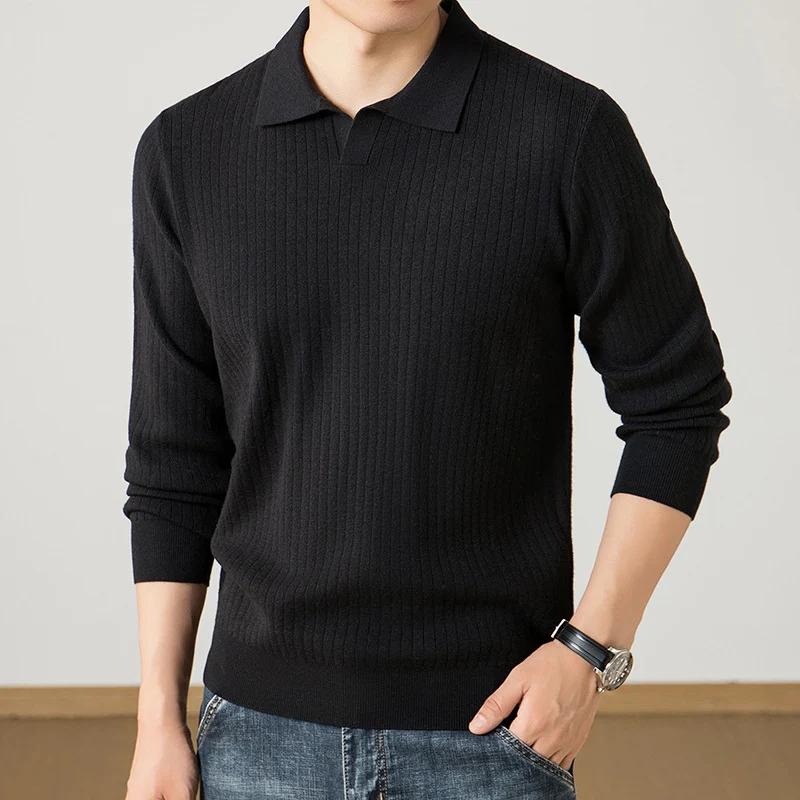 Herren Polokragen-Feinstrickpullover mit Rippstruktur und schmaler Silhouette Nord Taschen