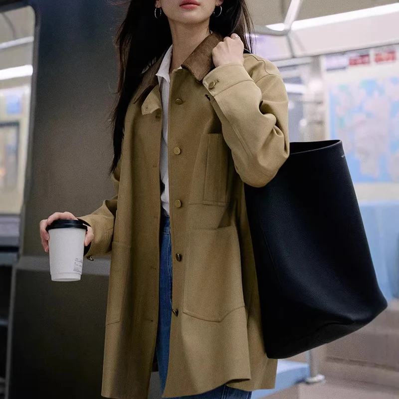 Damen Stylische Oversized-Jacke mit hohem Kragen Nord Taschen