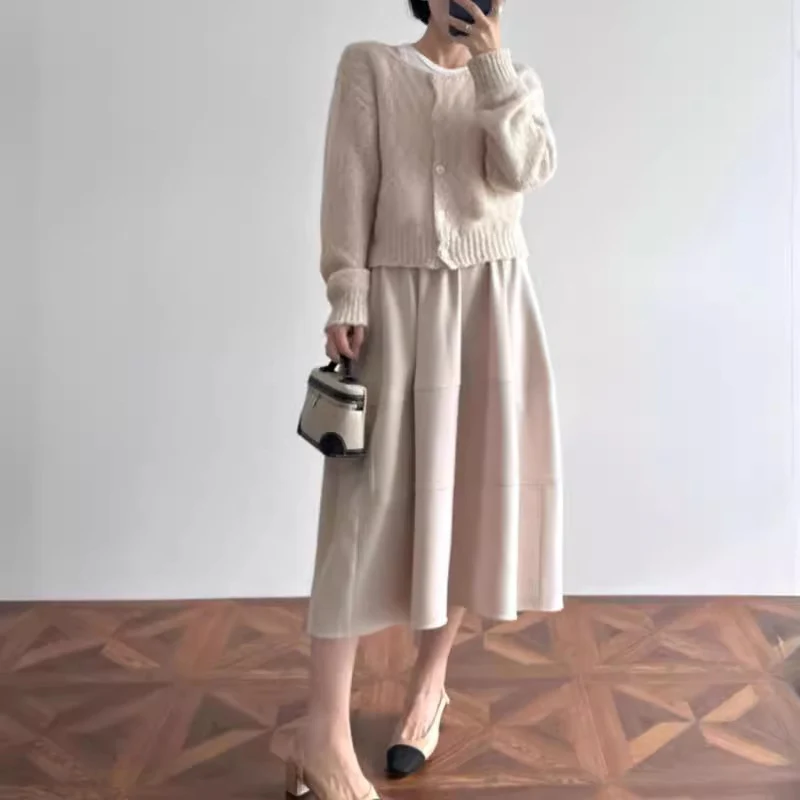 Damen Stylische, luftige 3/4-Arm Strickjacke und Midikleid Kombination Nord Taschen