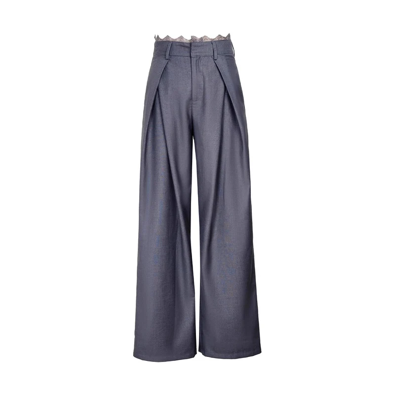 Damen Stylische High-Waist-Hose mit dekorativem Bund Nord Taschen