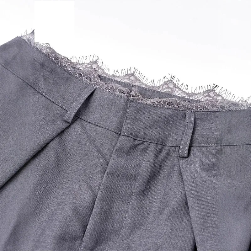 Damen Stylische High-Waist-Hose mit dekorativem Bund Nord Taschen