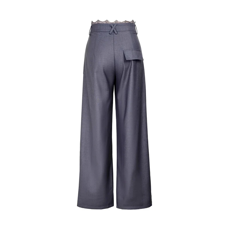 Damen Stylische High-Waist-Hose mit dekorativem Bund Nord Taschen