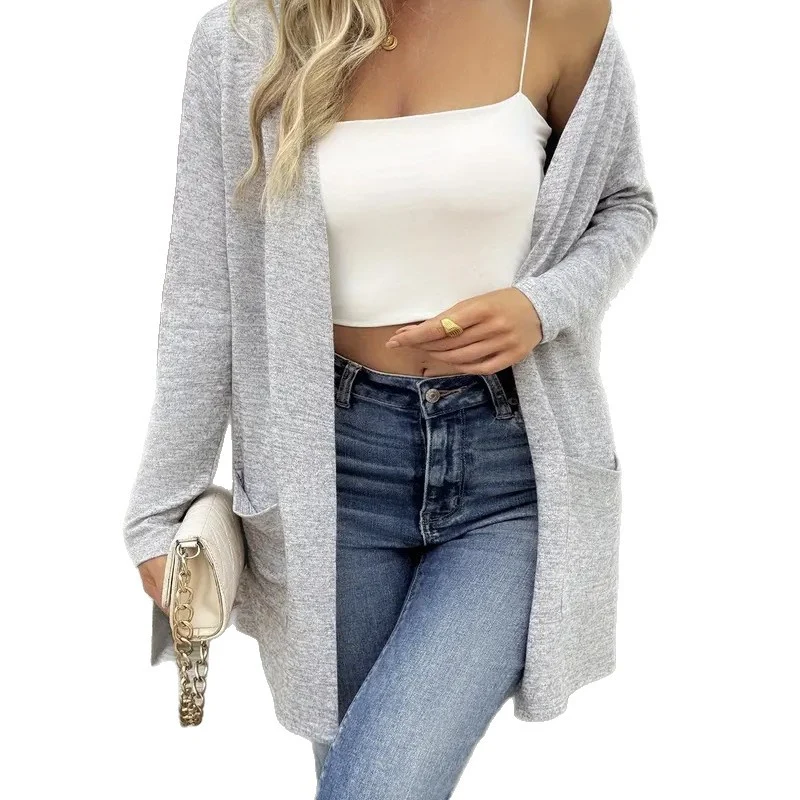 Damen Offener Feinstrick-Cardigan mit hüftlanger Silhouette und Eingrifftaschen Nord Taschen