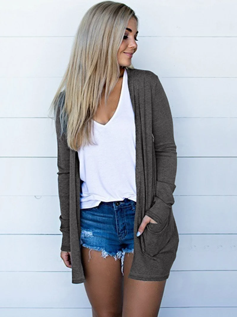 Damen Offener Feinstrick-Cardigan mit hüftlanger Silhouette und Eingrifftaschen Nord Taschen