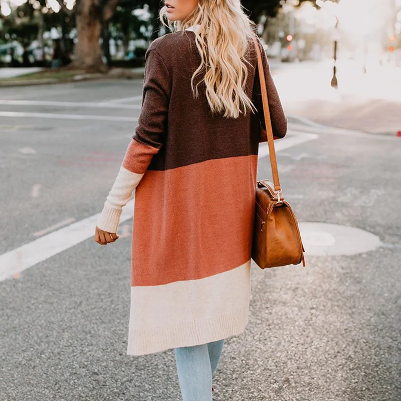 Damen Longline-Cardigan mit Colorblock-Design, offener Front und Rippsaum Nord Taschen
