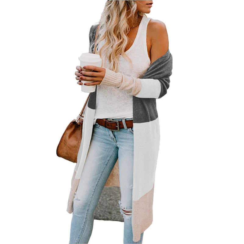 Damen Longline-Cardigan mit Colorblock-Design, offener Front und Rippsaum Nord Taschen