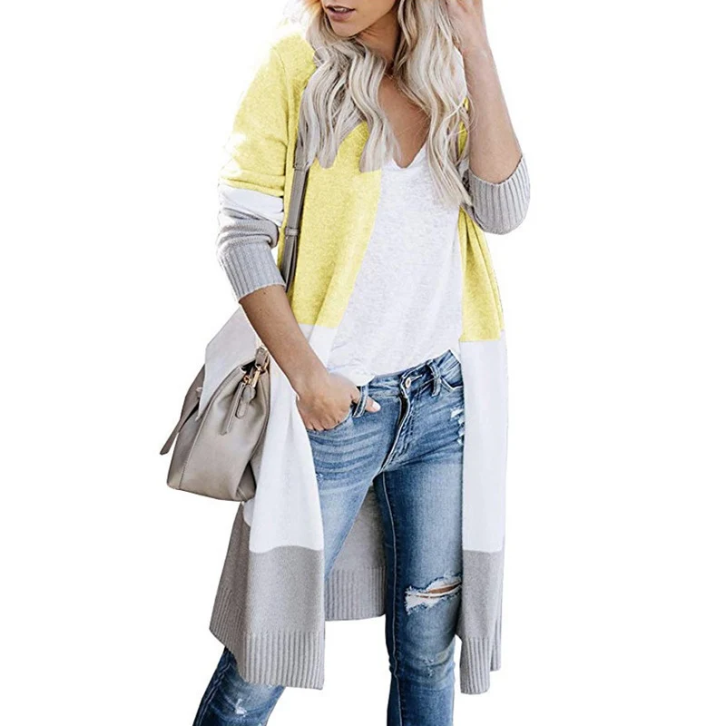 Damen Longline-Cardigan mit Colorblock-Design, offener Front und Rippsaum Nord Taschen