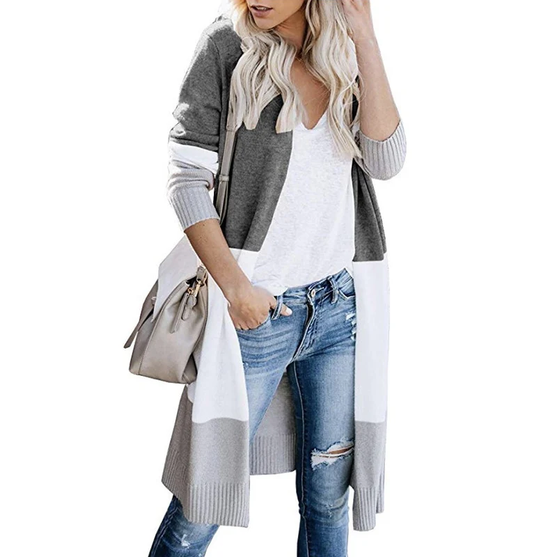 Damen Longline-Cardigan mit Colorblock-Design, offener Front und Rippsaum Nord Taschen