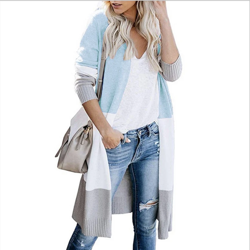 Damen Longline-Cardigan mit Colorblock-Design, offener Front und Rippsaum Nord Taschen