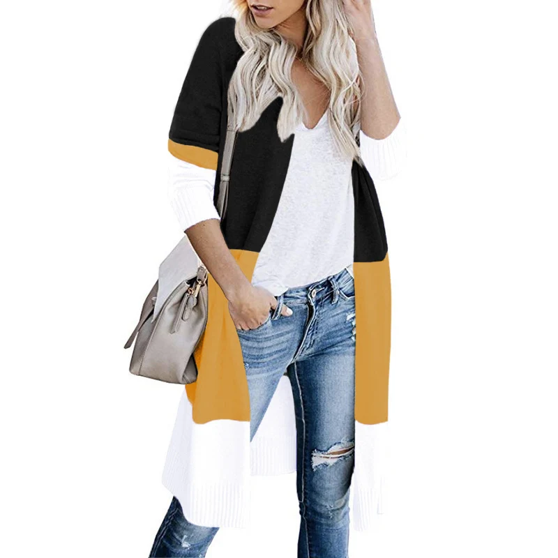 Damen Longline-Cardigan mit Colorblock-Design, offener Front und Rippsaum Nord Taschen