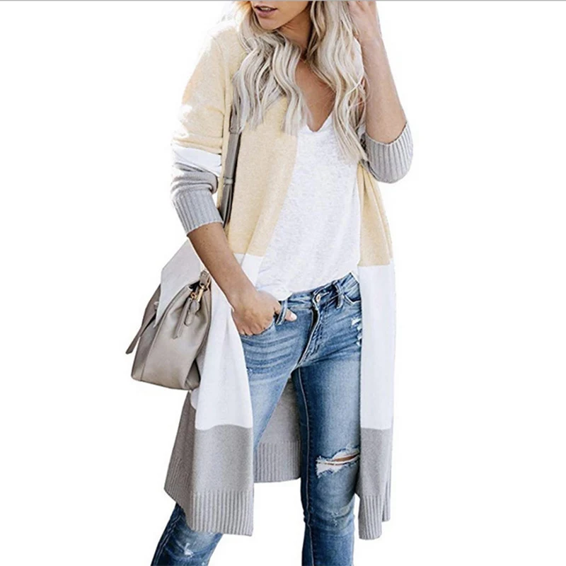 Damen Longline-Cardigan mit Colorblock-Design, offener Front und Rippsaum Nord Taschen