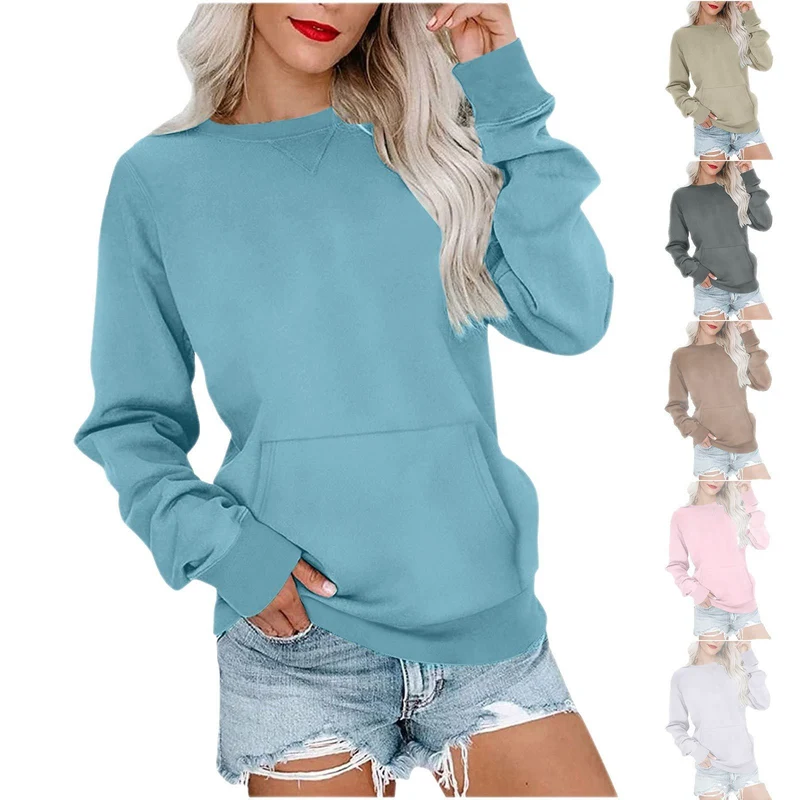 Damen Lockeres Sweatshirt mit Rundhalsausschnitt und Kängurutasche Nord Taschen